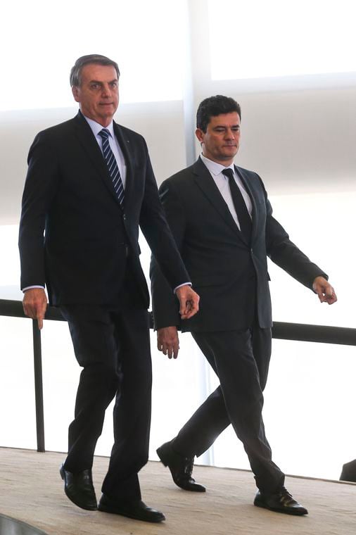  O presidente Jair Bolsonaro e o ex-ministro da Justiça Sergio Moro