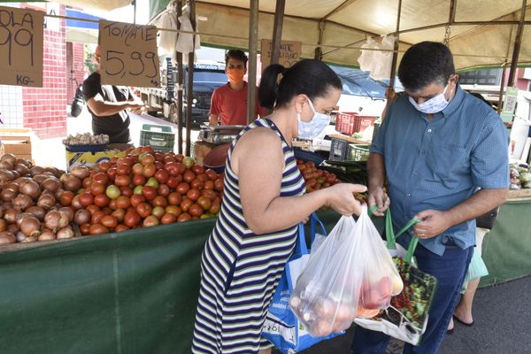 Movimento de clientes na feira livre do bairro Jardim Camburi, em Vitória por Carlos Alberto Silva