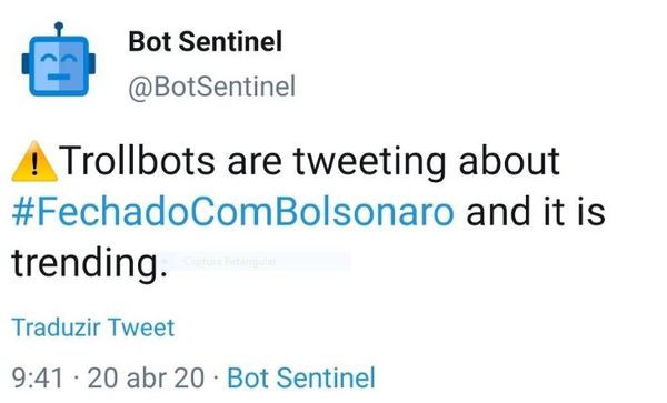 Bot Sentinel, que monitora atuação de robôs no Twitter
