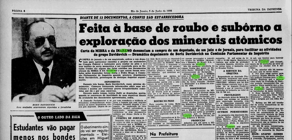 O jornal carioca Tribuna da Imprensa tratou a CPI de 1956 como um escândalo nacional de corrupção