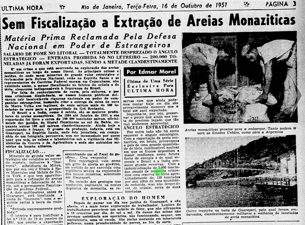 Reportagem de Edmar Morel para o Última Hora em 1957 retratava a condição degradante dos trabalhadores de Guarapari