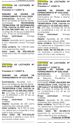 Compra de computadores realizada pelo Banestes com dispensa de licitação
