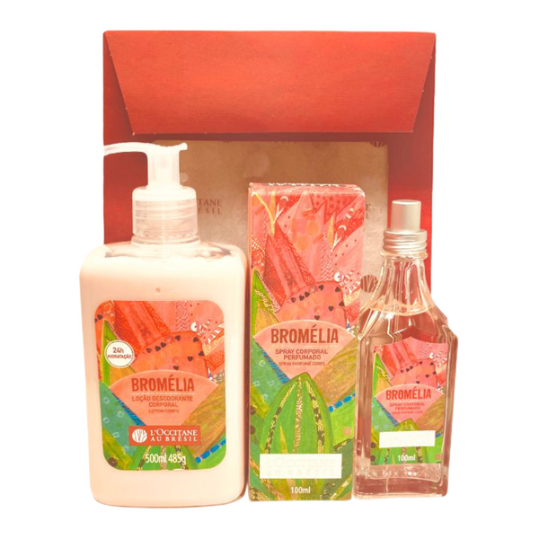 Spray e loção desodorante corporais (Kit Mães Bromélia) são mimos à disposição na LOccitane Au Brèsil por Camilla Baptistin