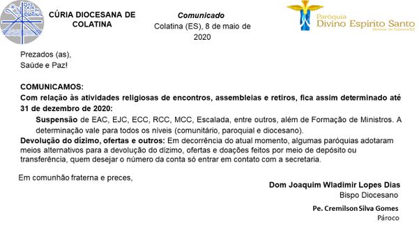 Documento expedido pela Diocese de Colatina 