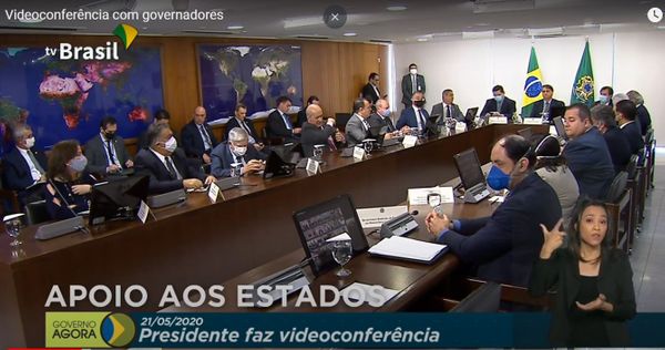 Reunião de Jair Bolsonaro, Rodrigo Maia e Davi Alcolumbre com governadores sobre o projeto de socorro aos Estados por TV Brasil/Reprodução