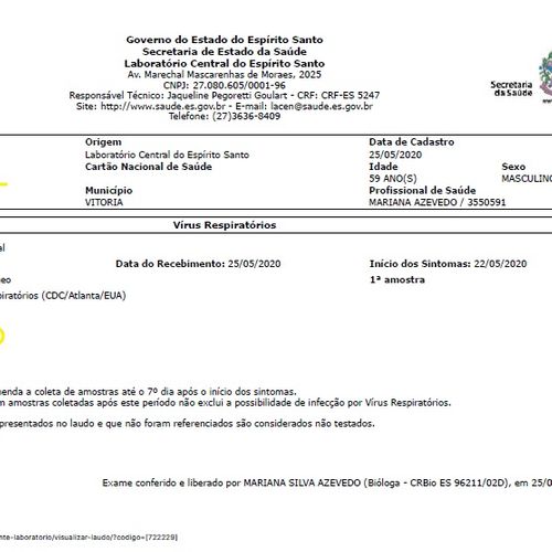 Exame do governador, realizado pelo Lacen, confirmou que ele contraiu doença causada pelo novo coronavírus. Coluna teve acesso ao resultado do exame, apresentado na manhã desta segunda-feira (25). Primeira-dama também foi infectada