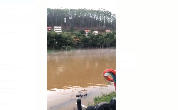 Imagem mostra "fumaça" formada pelo frio em lago de pousada em Domingos Martins, na manhã desta quarta-feira (27) por Reprodução / Vânia Santos