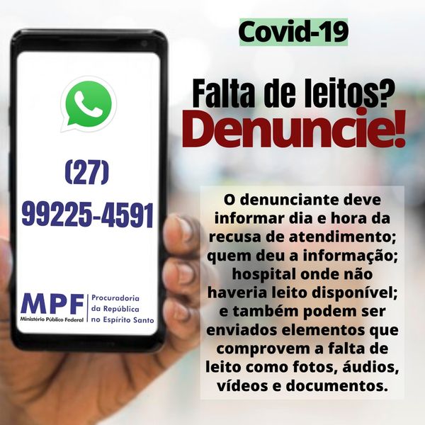MPF cria canal de denúncias sobre falta de leitos para a Covid-19 no ES