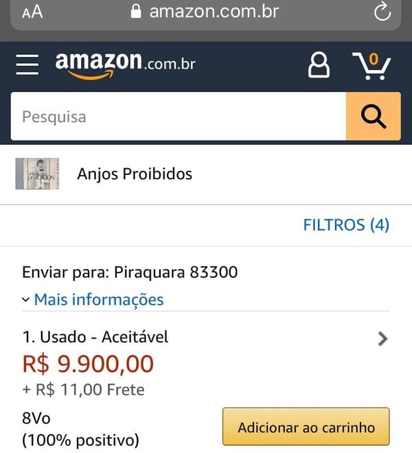 Livro Anjos Proibidos estava à venda na Amazon por quase R$ 10 mil