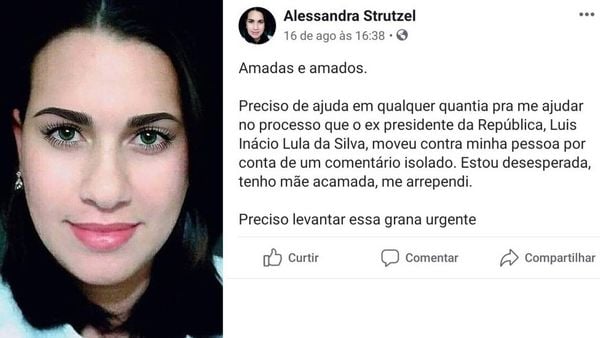 Alessandra Strutzel e a postagem em que supostamente pedia dinheiro