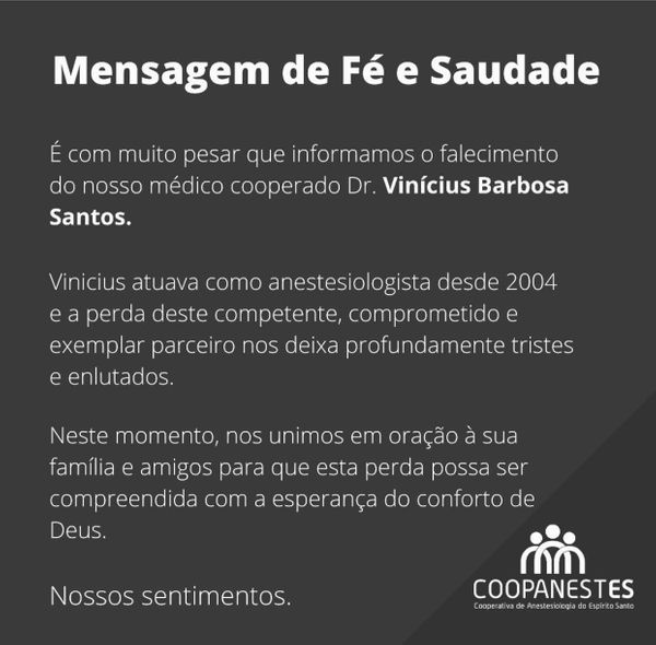 Nota de pesar da Coopanestes por morte de médico por coronavírus