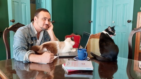 Os gatos Inácia e Antonino sempre aparecem quando o professor Ériton está fazendo videoconferências