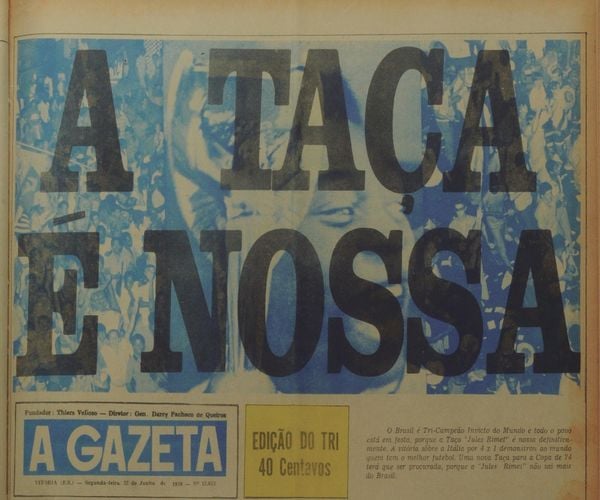 Capa do jornal de 22 de junho de 1970, que trazia o título da Seleção Brasileira