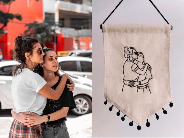 Luise Caprini e Lara Pignato; flâmula de bordado da Burb Company