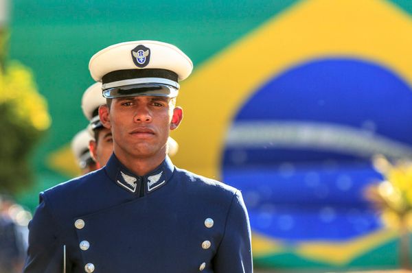 Guarda-cerimonial Santos Dumont, em cerimônia na Base Aérea de Brasília
