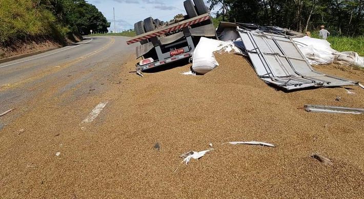 Carga se espalhou pela pista, mas o trânsito não precisou ser interditado, segundo a Polícia Militar