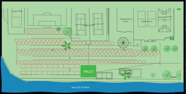 A hora do show: uma planta definiu o posicionamento dos veículos no futuro Vitória Drive In. Crédito: Kaedy Azevedo