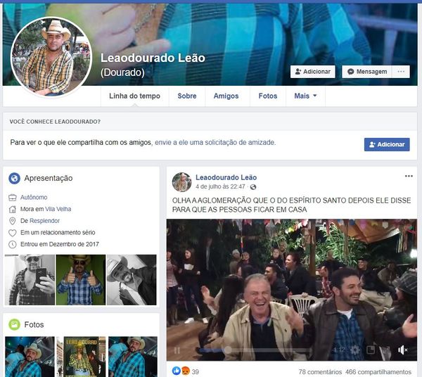 Perfil intitulado como 