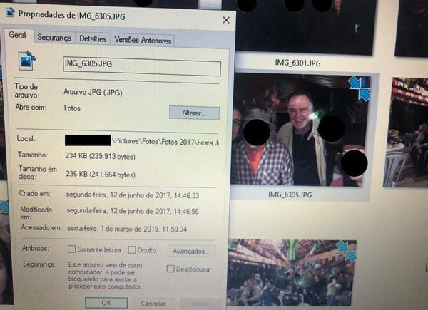 Registro mostra que fotos da festa foram feitas em 2017