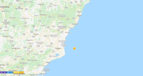 No ponto amarelo, o local onde o epicentro do tremor foi registrado em 1972
