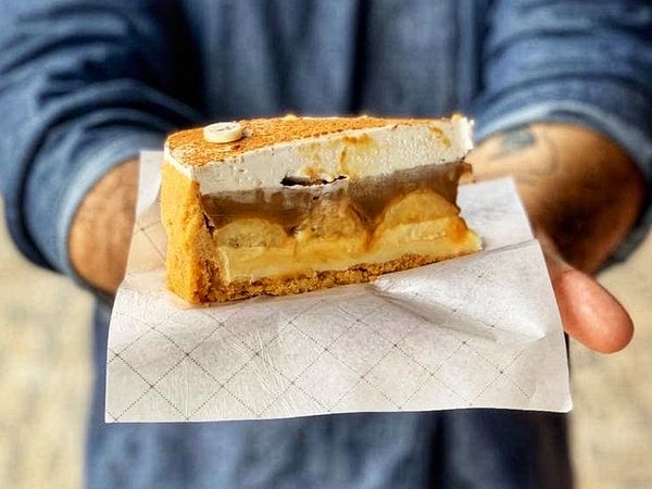 Fatia de torta banoffee da Doceria do Léo, em Vila Velha