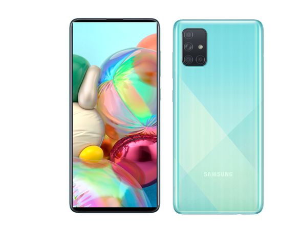Smartphone Samsung Galaxy A71 Tela 6,7", 128GB, 6GB RAM, Octa Core, câmera quádrupla e selfie 32MP. Modelos: azul (código 447478) e  preto (código 447461). por Divulgação/Sipolatti