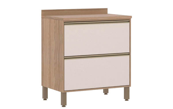 Balcão Luciane Yara 2 gavetões. Vanilla com graff metalizado. Código: 438889.  por Divulgação