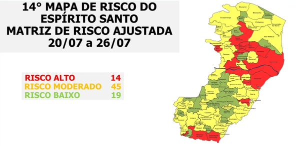Novo Mapa de Risco com a classificação atualizada das cidades em relação a transmissão do novo coronavírus passa a valer nesta segunda-feira (20)