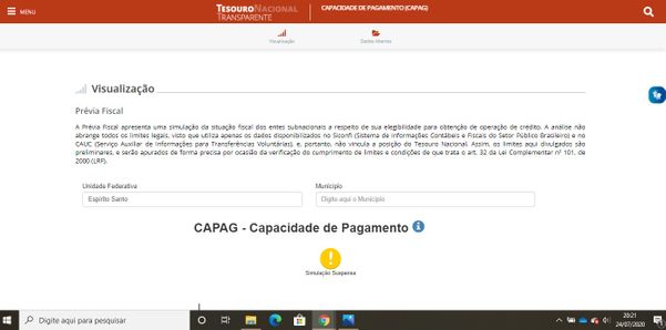 Página do Tesouro Nacional ainda não atualizou a situação fiscal do ES até a noite de sexta-feira