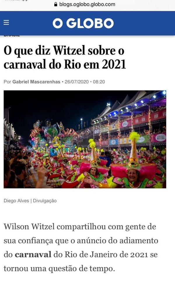 A ala das baianas e o abre-alas da MUG ilustrando matéria sobre o carnaval carioca no Globo