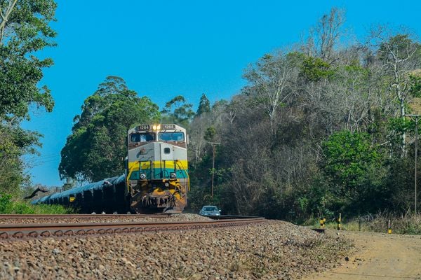 Trem de carga da Vale transportando minério na ferrovia Vitória x Minas, em Serra, ES.