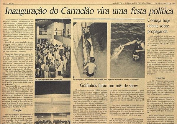 Inauguração do "Carmelão" foi destaque no jornal A Gazeta em 1986 por Cedoc/A Gazeta