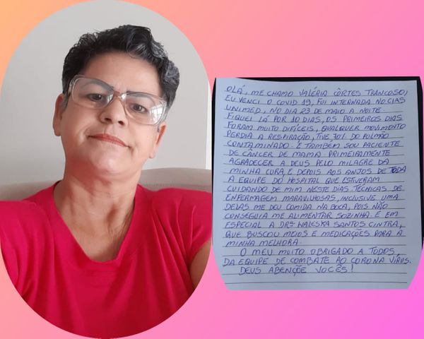 Valéria Côrtes Trancoso e a mensagem que escreveu para a equipe de saúde