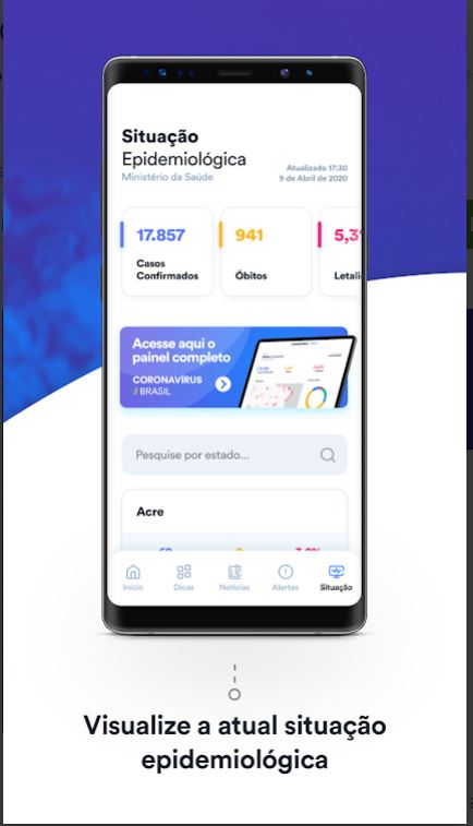 Reprodução tela do celular com aplicativo Coronavírus do SUS. App alerta para o contágio por coronavírus por Reprodução/Ministério da Saúde