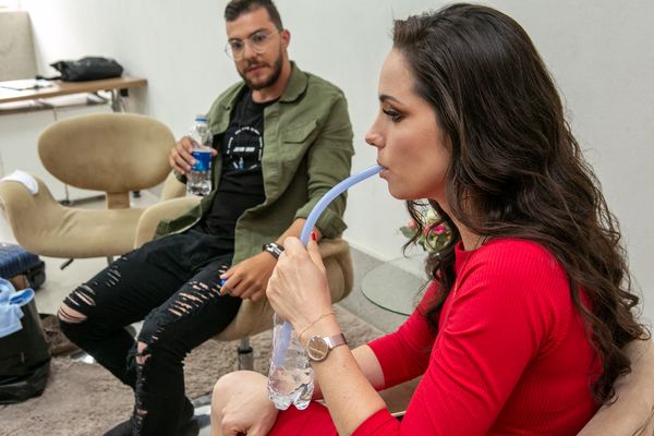 Thiarlys e Melina em aquecimento por Foto Adessandro Reis 