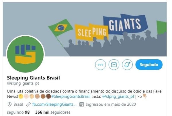Perfil do Sleeping Giants no Twitter