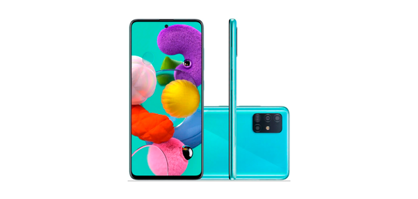 Smartphone Samsung Galaxy A51, 128GB, tela 6.5" com display infinito,- Octa Core, câmera quádrupla (azul). Código: 447447. por Divulgação/Sipolatti