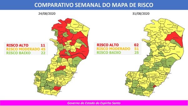Comparação entre os últimos dois mapas divulgados pelo Governo do Estado