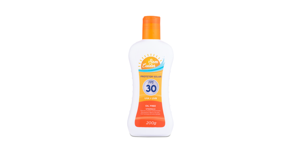 Protetor solar FPS 30 200g, Alta Proteção, UVA + UVB, Oil Free, Vitamina E  Previne o fotoenvelhecimento, resistente à água e ao suor, dermatologicamente testado. por Rede Farmes/Divulgação