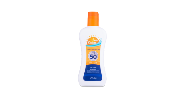 Protetor solar FPS 50 200g, Alta Proteção, UVA + UVB, Oil Free, Vitamina E  Previne o fotoenvelhecimento, resistente à água e ao suor, dermatologicamente testado. por Rede Farmes/Divulgação