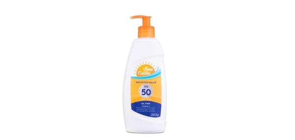 Protetor solar FPS 50 350g, Alta Proteção, UVA + UVB, Oil Free, Vitamina E  Previne o fotoenvelhecimento, resistente à água e ao suor, dermatologicamente testado. por Rede Farmes/Divulgação