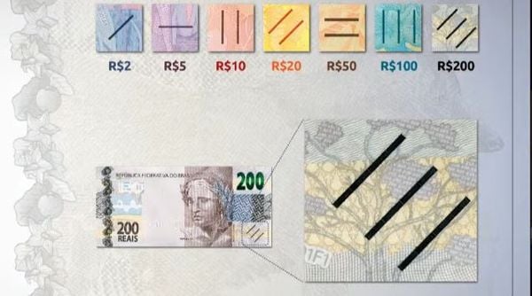 Linhas em alto-relevo indicam valor da nova cédula de R$ 200 para deficientes visuais