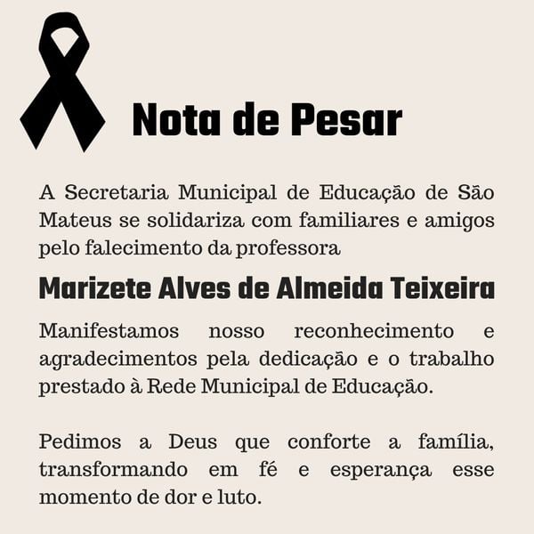 Secretaria de Educação emitiu nota de pesar 