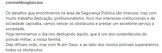 Post do comandante-geral da PM, Douglas Caus, sobre denúncia de agressão
