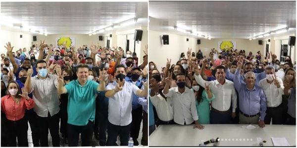 Na primeira foto, reunião entre Podemos e Republicanos e na segunda convenção oficial do partido