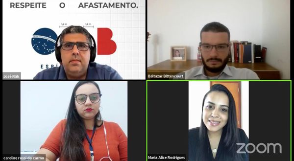 Lançamento virtual da segunda edição do programa contou com o presidente da OAB-ES, José Carlos Rizk Filho, e o presidente da Comissão da Jovem Advocacia da Ordem, Baltazar Bittencourt.