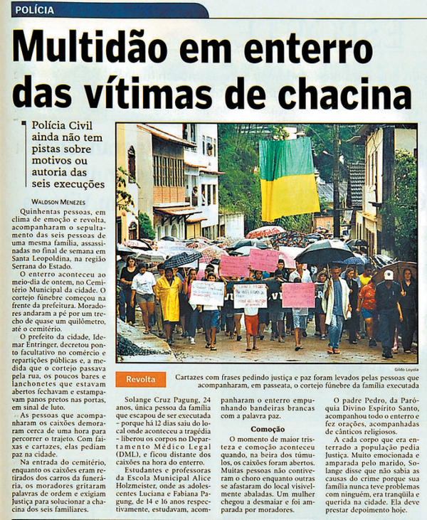 Multidão compareceu ao enterro de vítimas de chacina em Santa Leopoldina