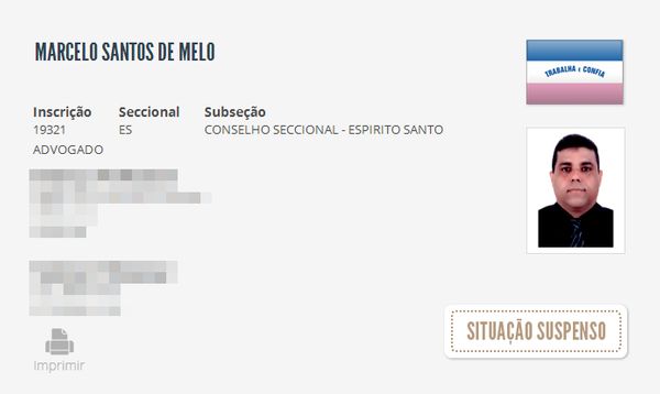 O advogado Marcelo Santos de Melo está com a carteira da OAB-ES suspensa desde o último crime