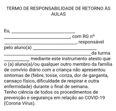 Termo de responsabilidade ao retorno presencial das aulas no ES