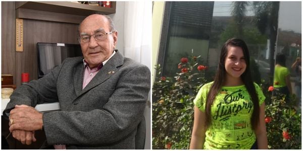 Boris Castro, candidato a vereador de Vitória, tem 86 anos. Ao lado, Lara Favero, candidata em São Domingos do Norte de 18 anos